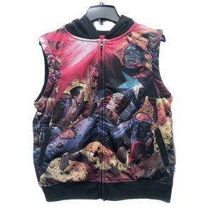 Marvel Made Engine Graphic Print Hooded Sleeveless Full Zip Casual Vest EUC M